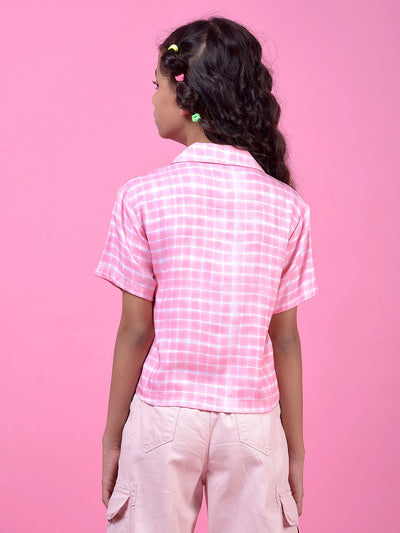 Pink Printed Resort Collar Shirt-Girls Shirts-Crimsoune Club