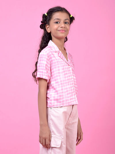 Pink Printed Resort Collar Shirt-Girls Shirts-Crimsoune Club