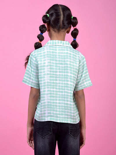 Green Printed Resort Collar Shirt-Girls Shirts-Crimsoune Club