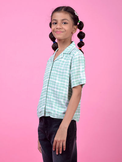 Green Printed Resort Collar Shirt-Girls Shirts-Crimsoune Club