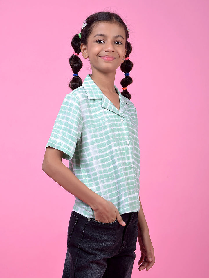 Green Printed Resort Collar Shirt-Girls Shirts-Crimsoune Club