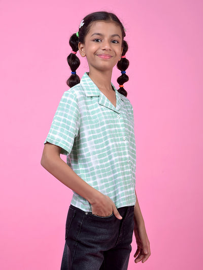 Green Printed Resort Collar Shirt-Girls Shirts-Crimsoune Club