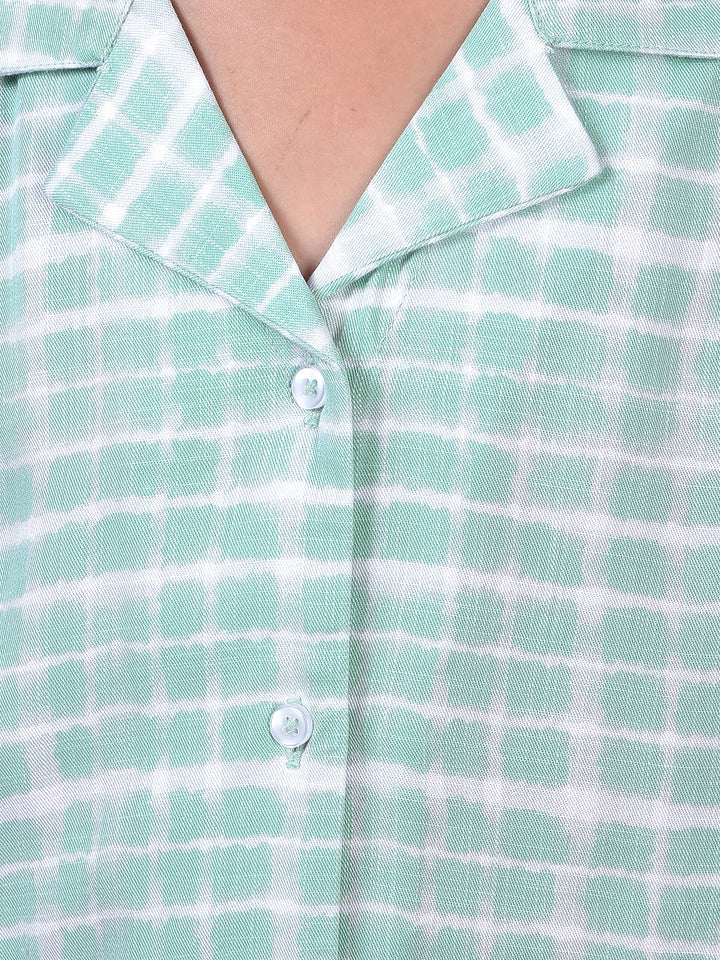 Green Printed Resort Collar Shirt-Girls Shirts-Crimsoune Club