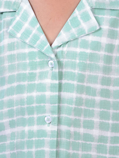 Green Printed Resort Collar Shirt-Girls Shirts-Crimsoune Club