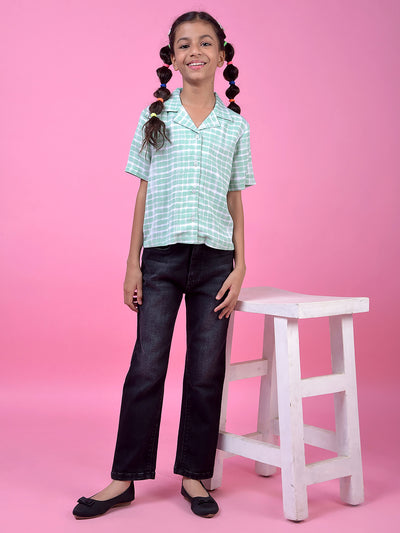 Green Printed Resort Collar Shirt-Girls Shirts-Crimsoune Club