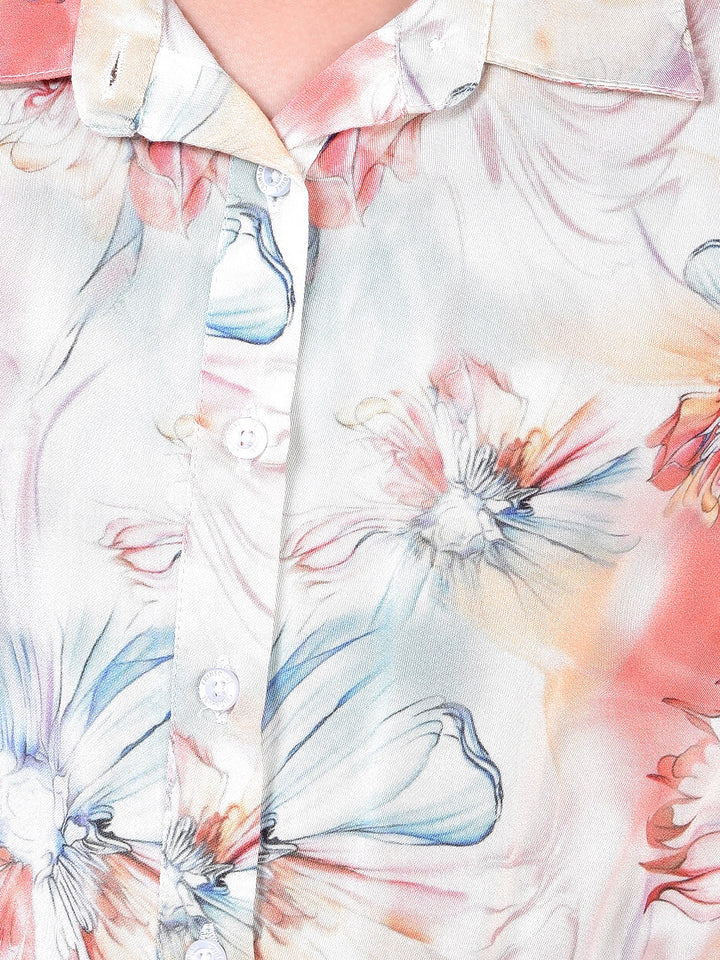 Peach Floral Print Shirt-Girls Shirts-Crimsoune Club