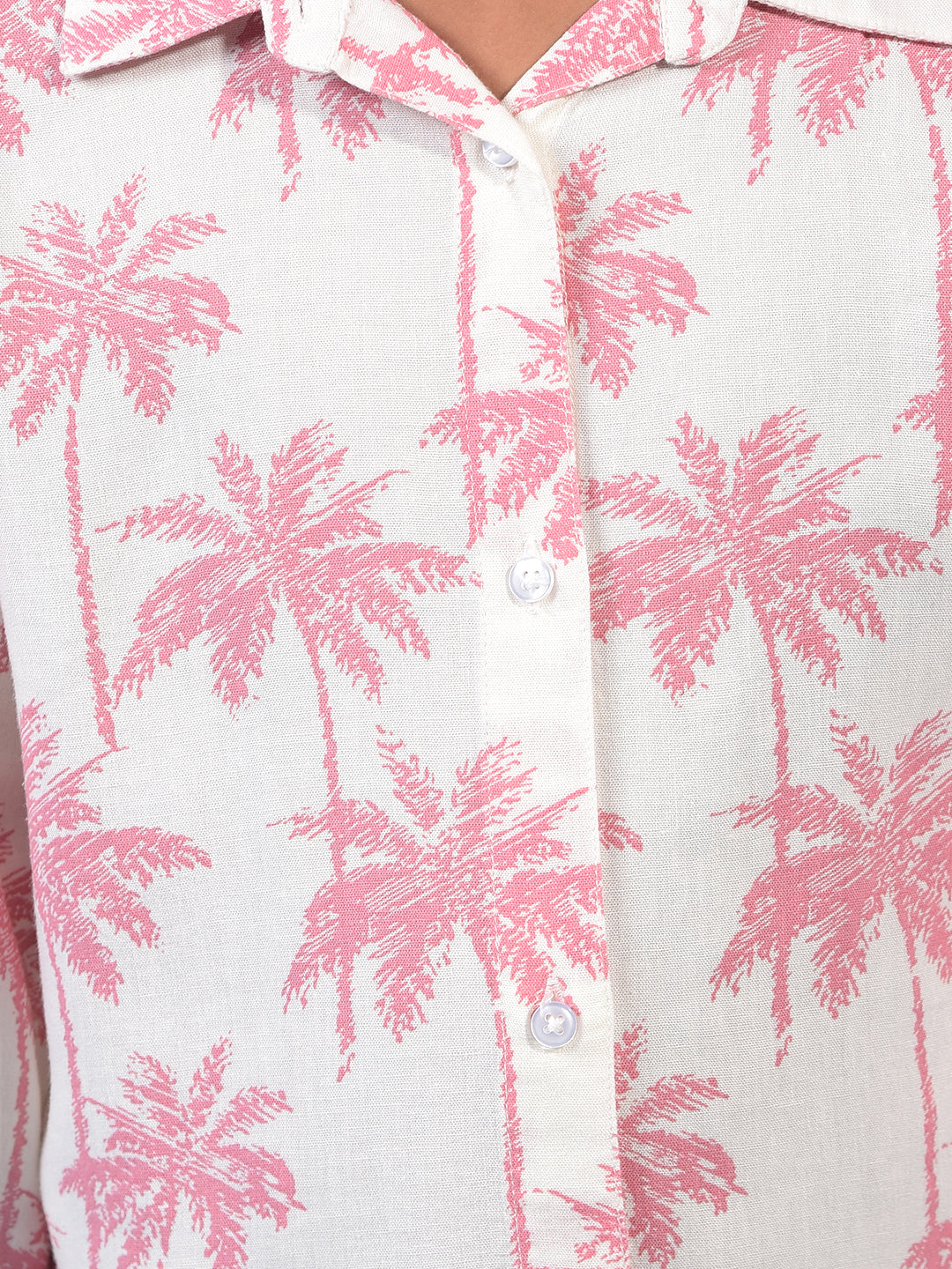 Girl's Peach Floral Print Linen Shirt-Girls Shirts-Crimsoune Club