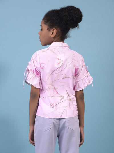 Girl's Purple Floral Print V-Neck Shirt-Girls Shirts-Crimsoune Club