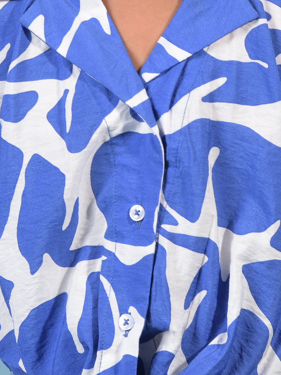 Girl's Blue Abstract Print Cropped Shirt-Girls Shirts-Crimsoune Club