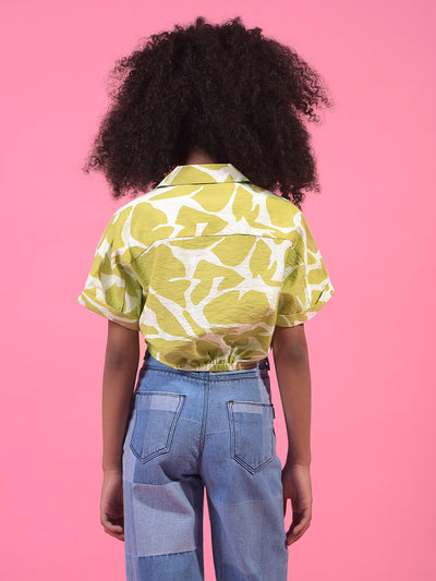Girl's Olive Abstract Print Cropped Shirt-Girls Shirts-Crimsoune Club