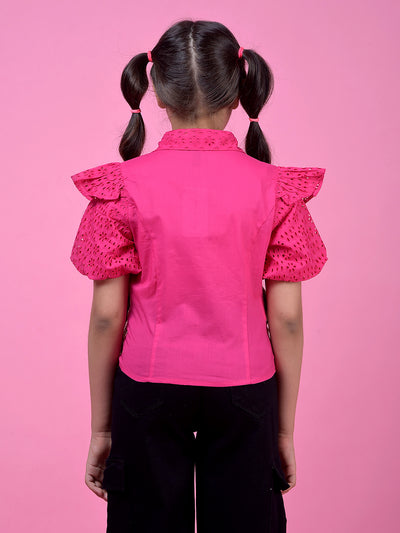 Pink Embroidered 100% Cotton Shirt-Girls Shirts-Crimsoune Club
