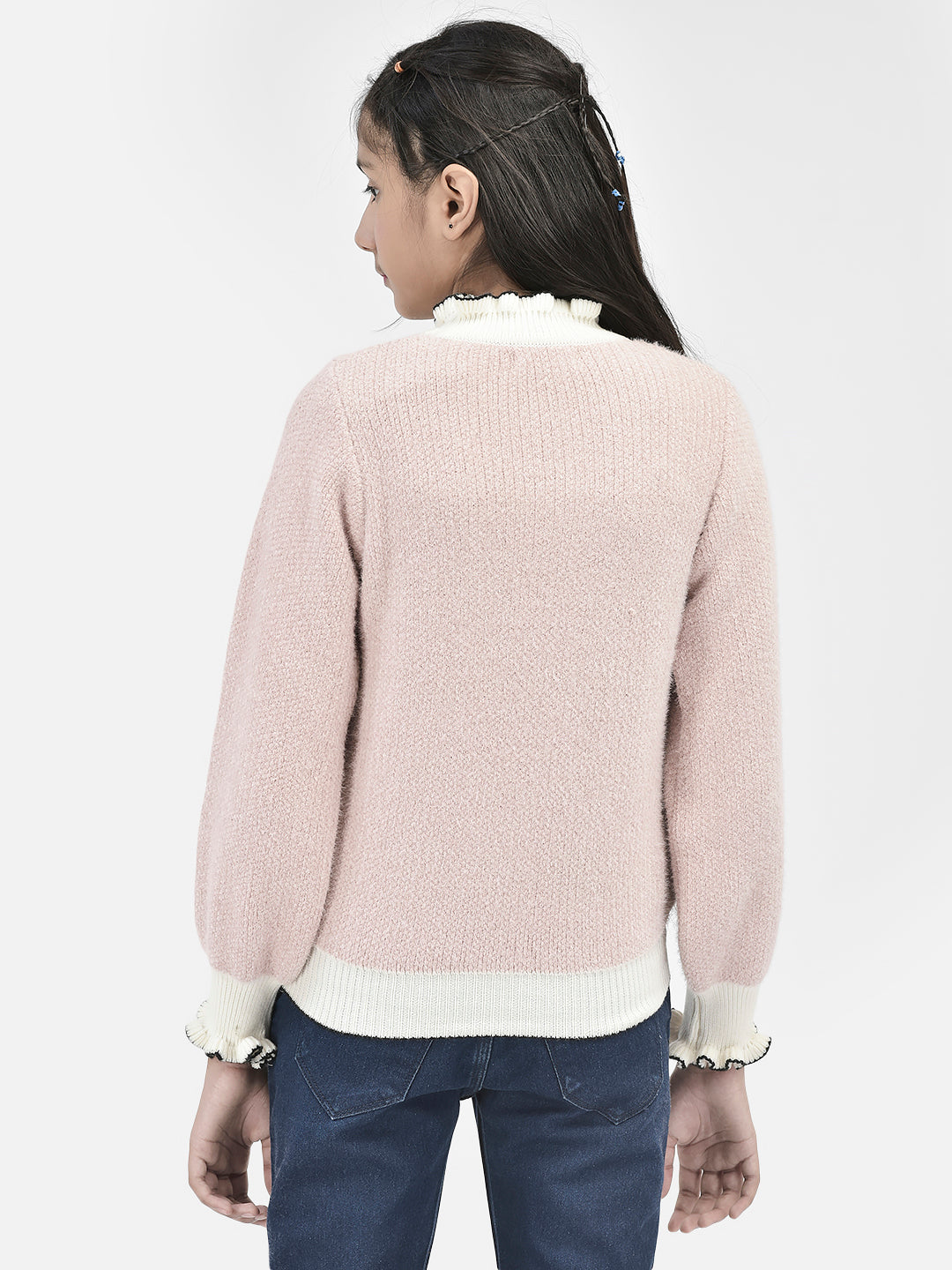 Pink Printed Sweater-Girls Sweaters-Crimsoune Club