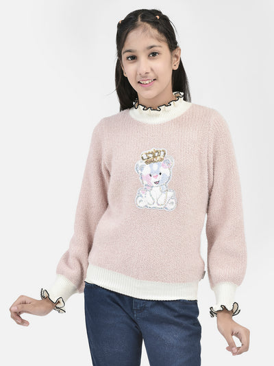 Pink Printed Sweater-Girls Sweaters-Crimsoune Club