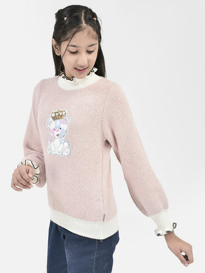 Pink Printed Sweater-Girls Sweaters-Crimsoune Club