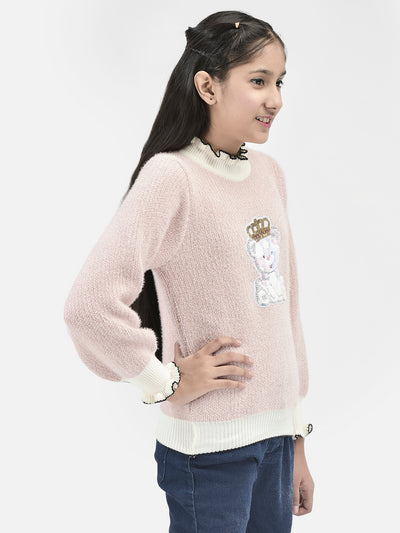 Pink Printed Sweater-Girls Sweaters-Crimsoune Club