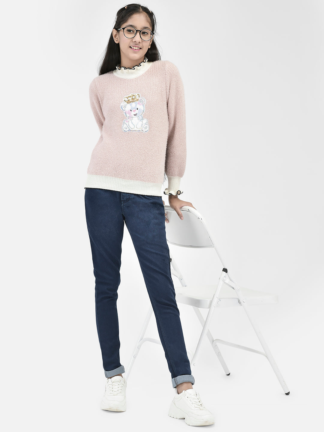 Pink Printed Sweater-Girls Sweaters-Crimsoune Club