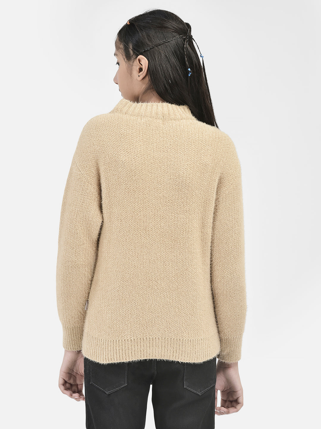 Beige Printed Sweater-Girls Sweaters-Crimsoune Club