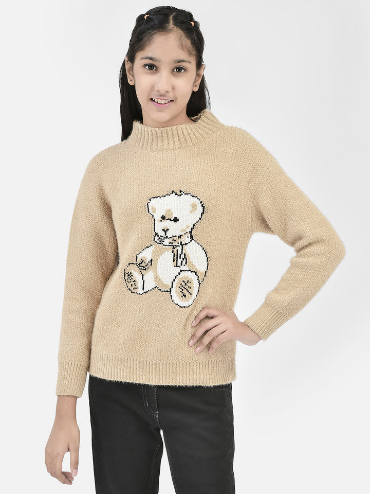 Beige Printed Sweater-Girls Sweaters-Crimsoune Club
