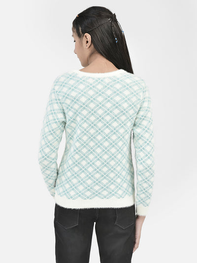 White Jacquard Sweater-Girls Sweaters-Crimsoune Club