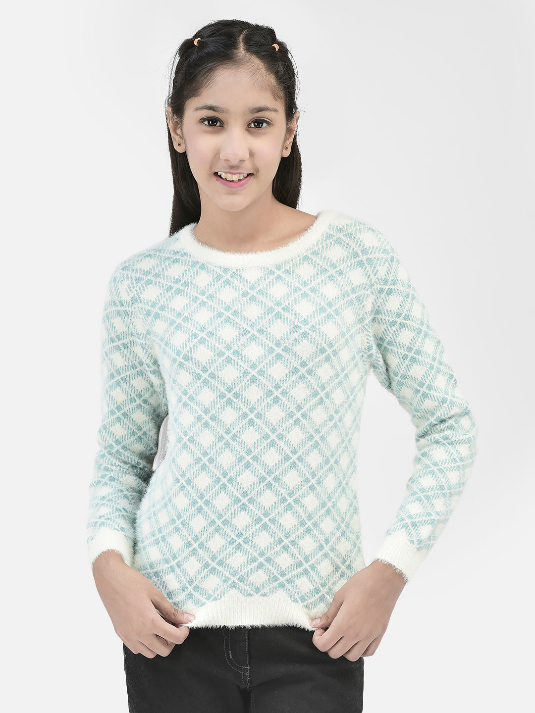 White Jacquard Sweater-Girls Sweaters-Crimsoune Club