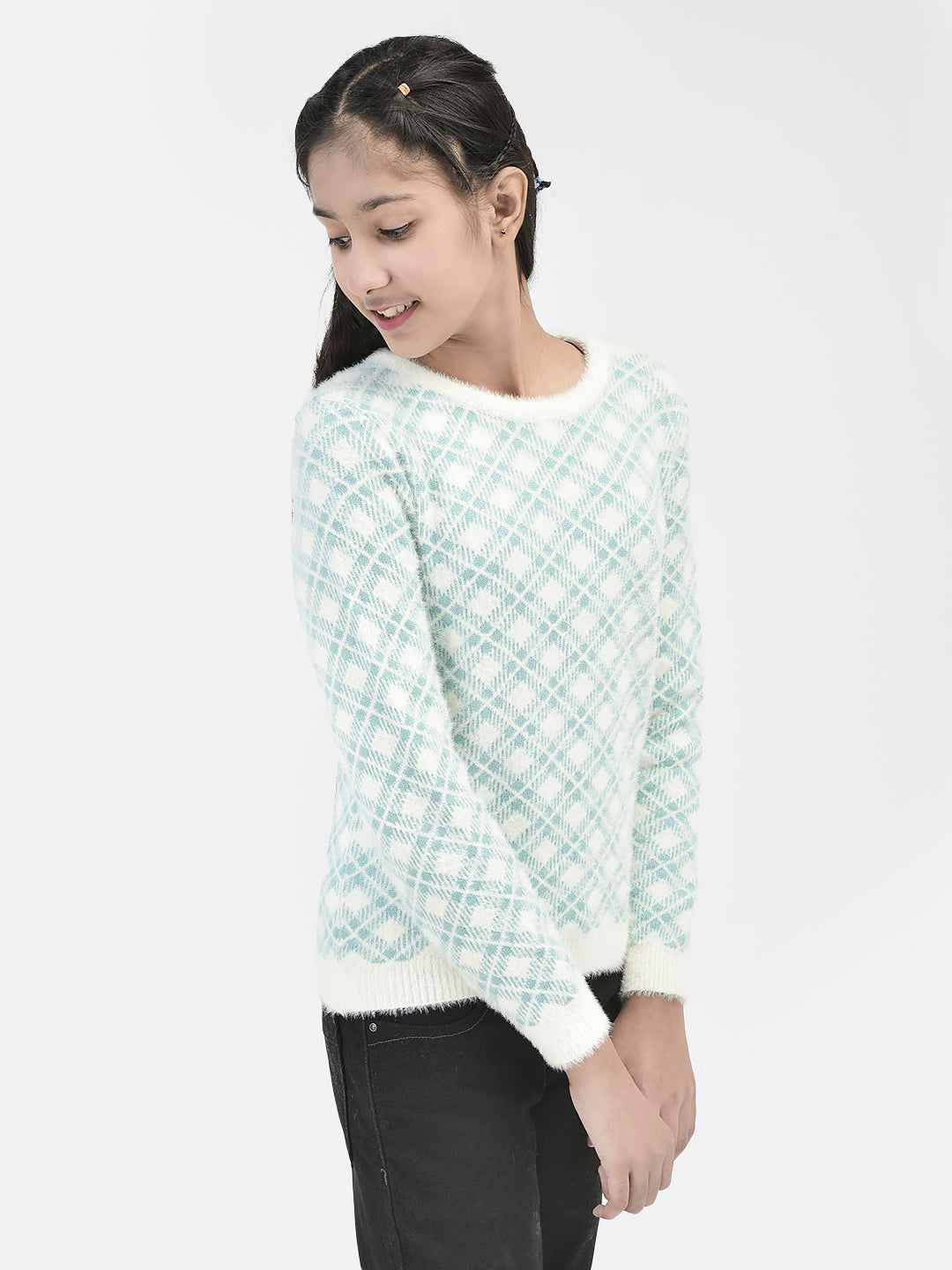 White Jacquard Sweater-Girls Sweaters-Crimsoune Club