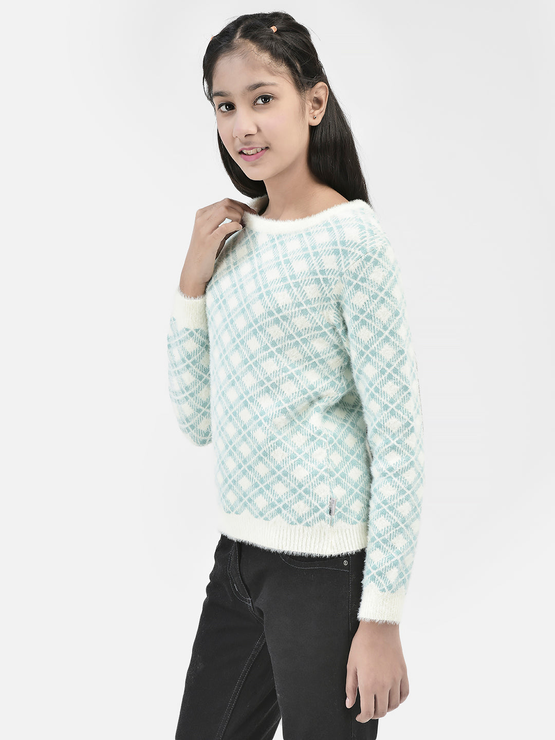 White Jacquard Sweater-Girls Sweaters-Crimsoune Club