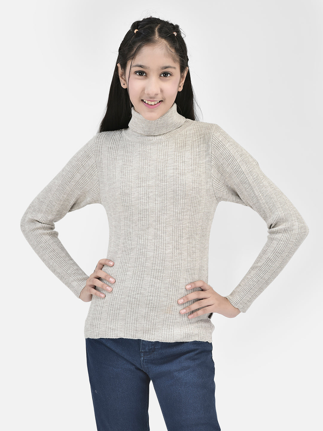 Grey Striped Sweater-Girls Sweaters-Crimsoune Club