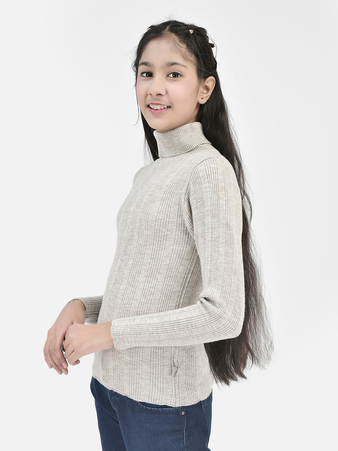 Grey Striped Sweater-Girls Sweaters-Crimsoune Club