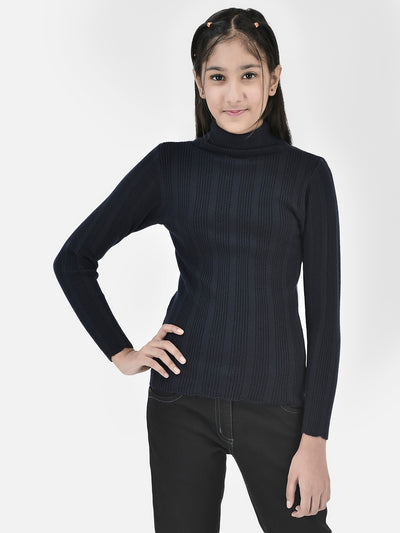 Navy Blue Striped Sweater-Girls Sweaters-Crimsoune Club