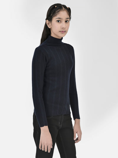 Navy Blue Striped Sweater-Girls Sweaters-Crimsoune Club