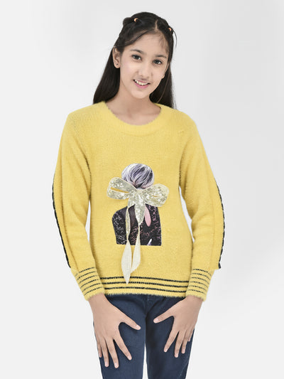 Yellow Printed Sweater-Girls Sweaters-Crimsoune Club