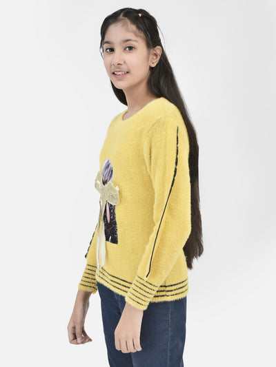 Yellow Printed Sweater-Girls Sweaters-Crimsoune Club