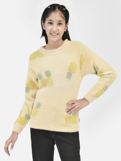 Beige Pearl Studded Sweater-Girls Sweaters-Crimsoune Club