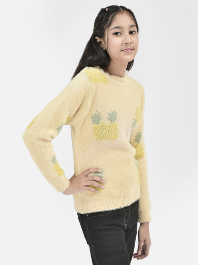 Beige Pearl Studded Sweater-Girls Sweaters-Crimsoune Club