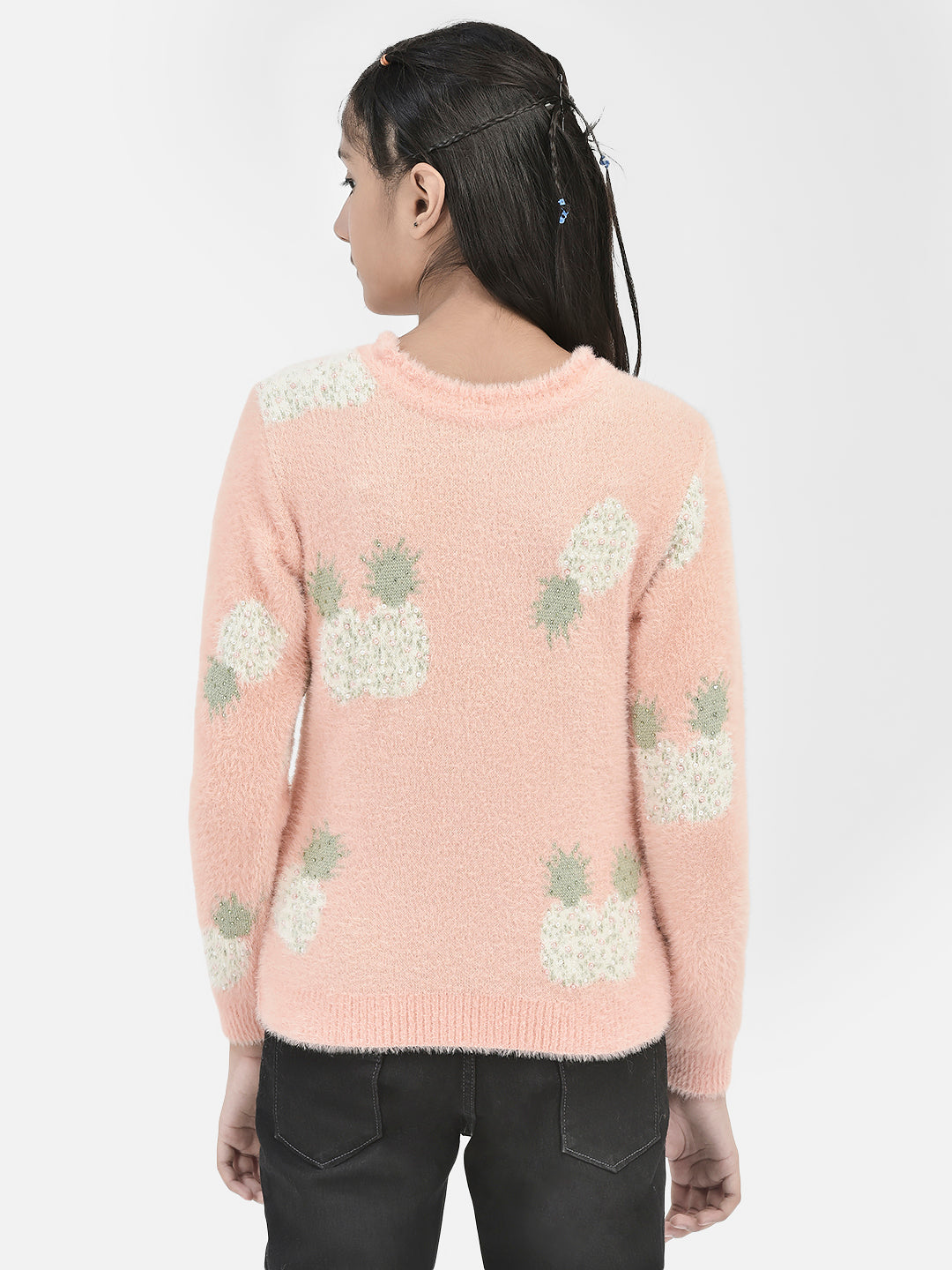 Peach Pearl Studded Sweater-Girls Sweaters-Crimsoune Club