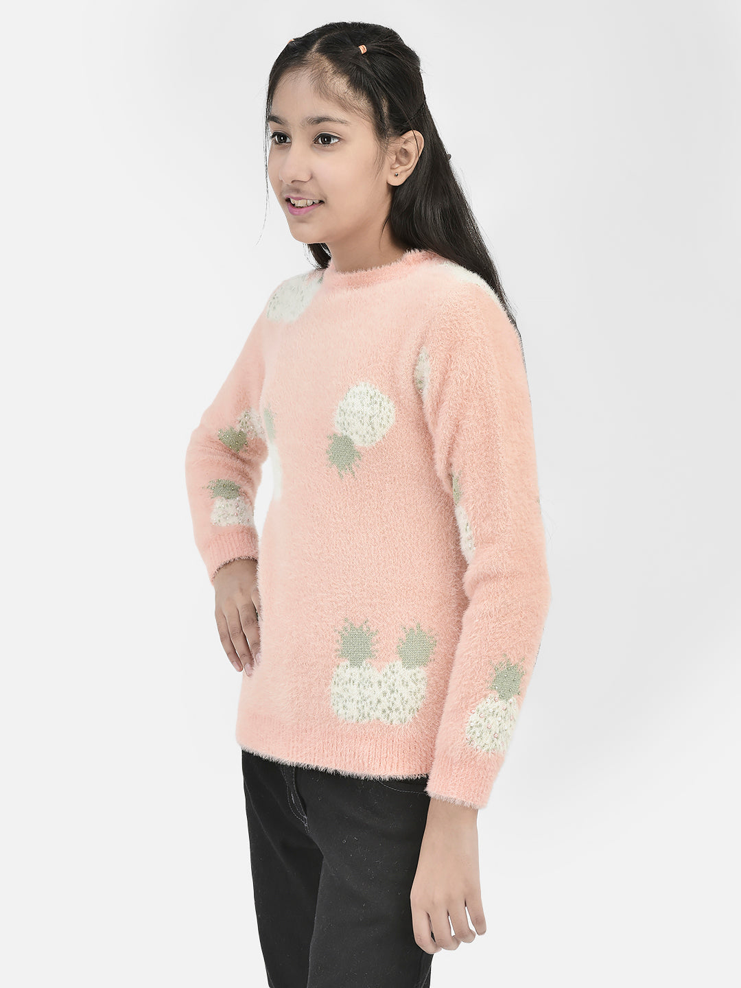 Peach Pearl Studded Sweater-Girls Sweaters-Crimsoune Club