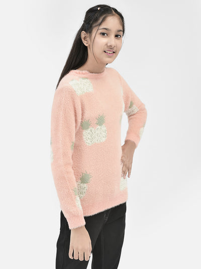 Peach Pearl Studded Sweater-Girls Sweaters-Crimsoune Club