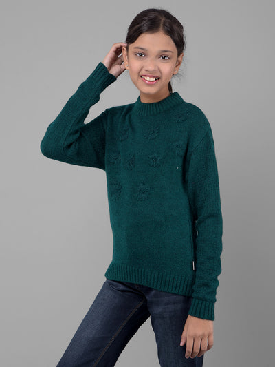 Green Printed Sweater-Girls Sweaters-Crimsoune Club