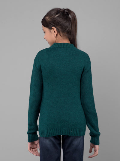 Green Printed Sweater-Girls Sweaters-Crimsoune Club