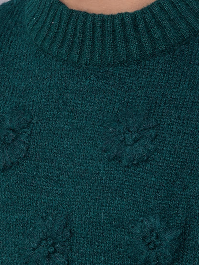 Green Printed Sweater-Girls Sweaters-Crimsoune Club