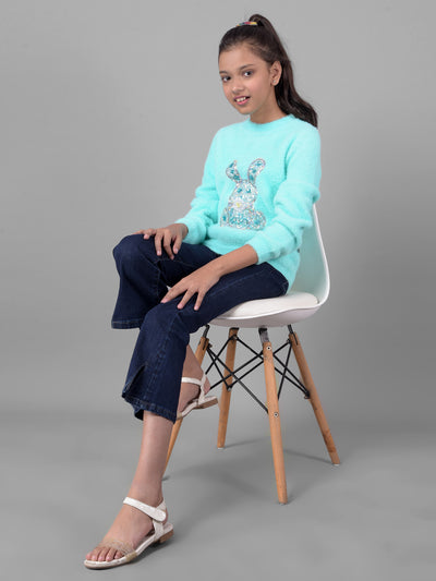 Blue Printed Sweater-Girls Sweaters-Crimsoune Club