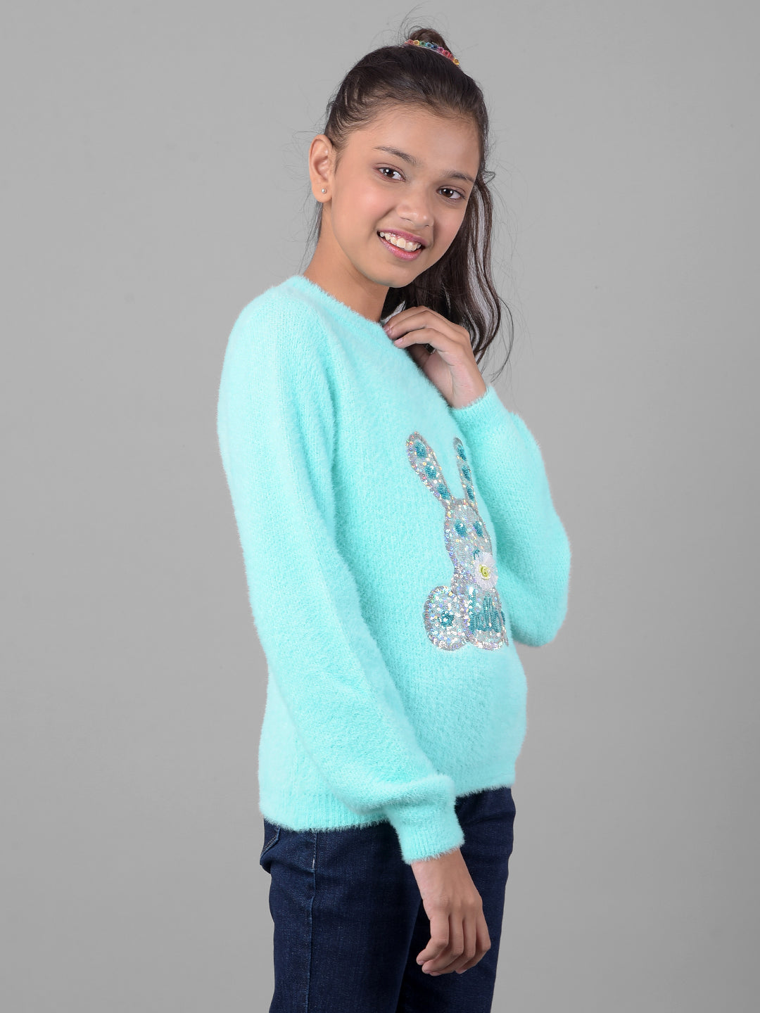 Blue Printed Sweater-Girls Sweaters-Crimsoune Club