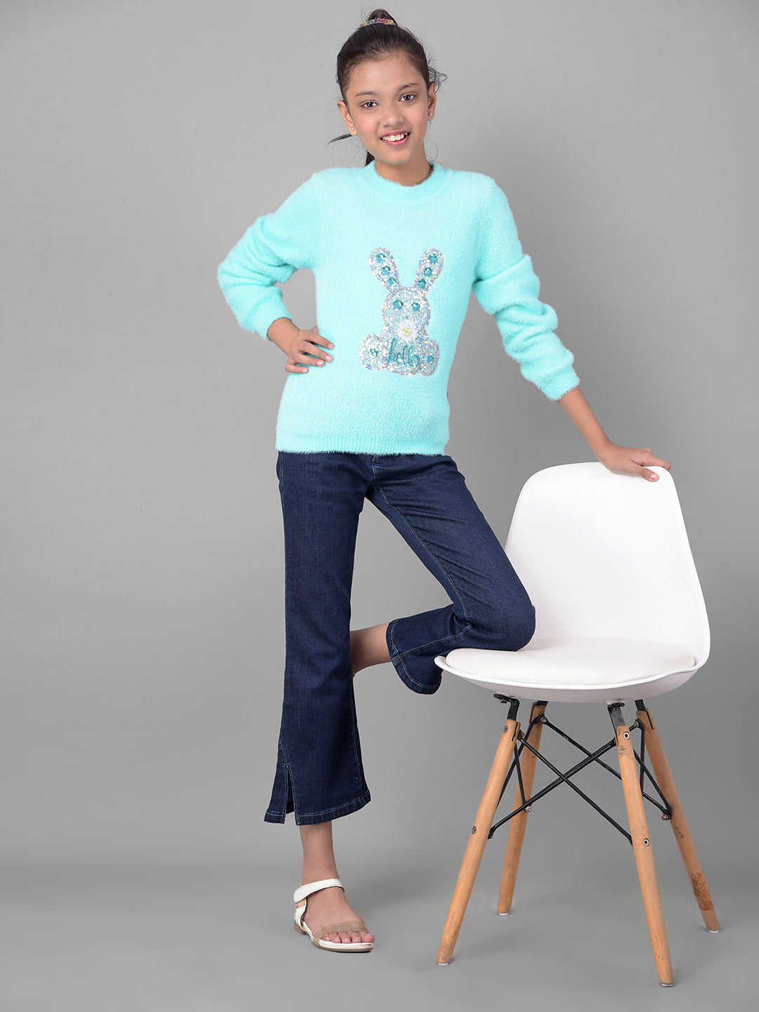 Blue Printed Sweater-Girls Sweaters-Crimsoune Club