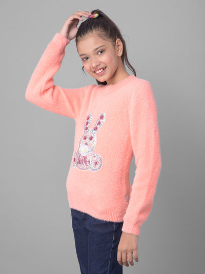 Peach Printed Sweater-Girls Sweaters-Crimsoune Club