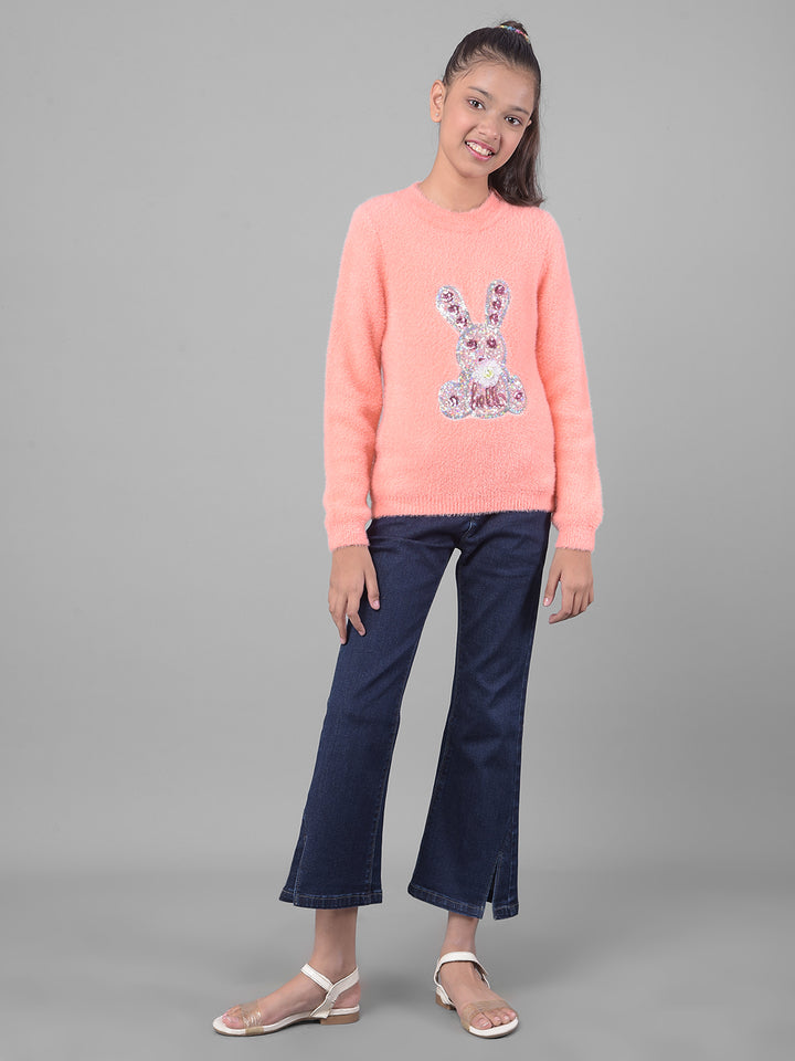 Peach Printed Sweater-Girls Sweaters-Crimsoune Club