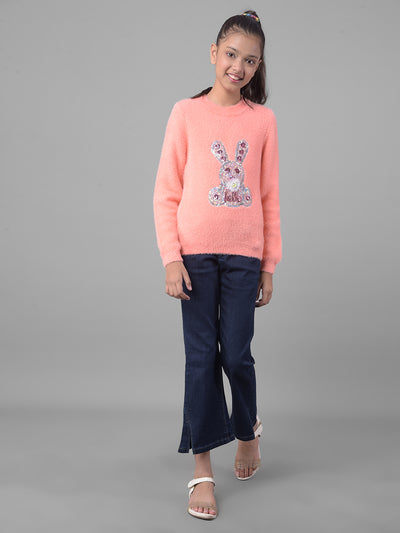 Peach Printed Sweater-Girls Sweaters-Crimsoune Club