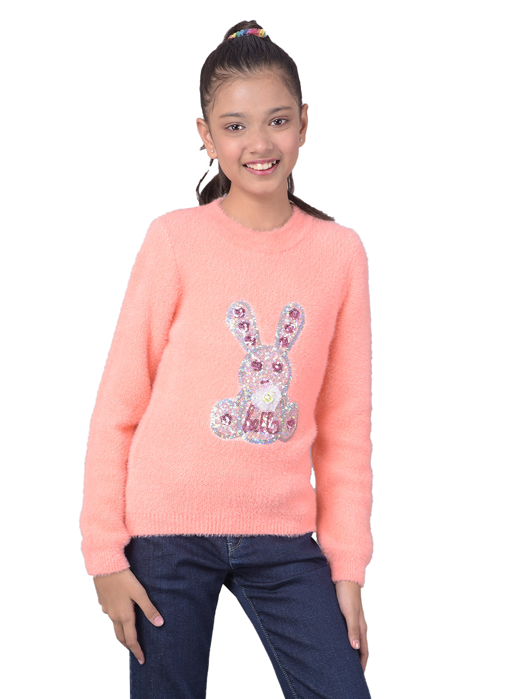 Peach Printed Sweater-Girls Sweaters-Crimsoune Club