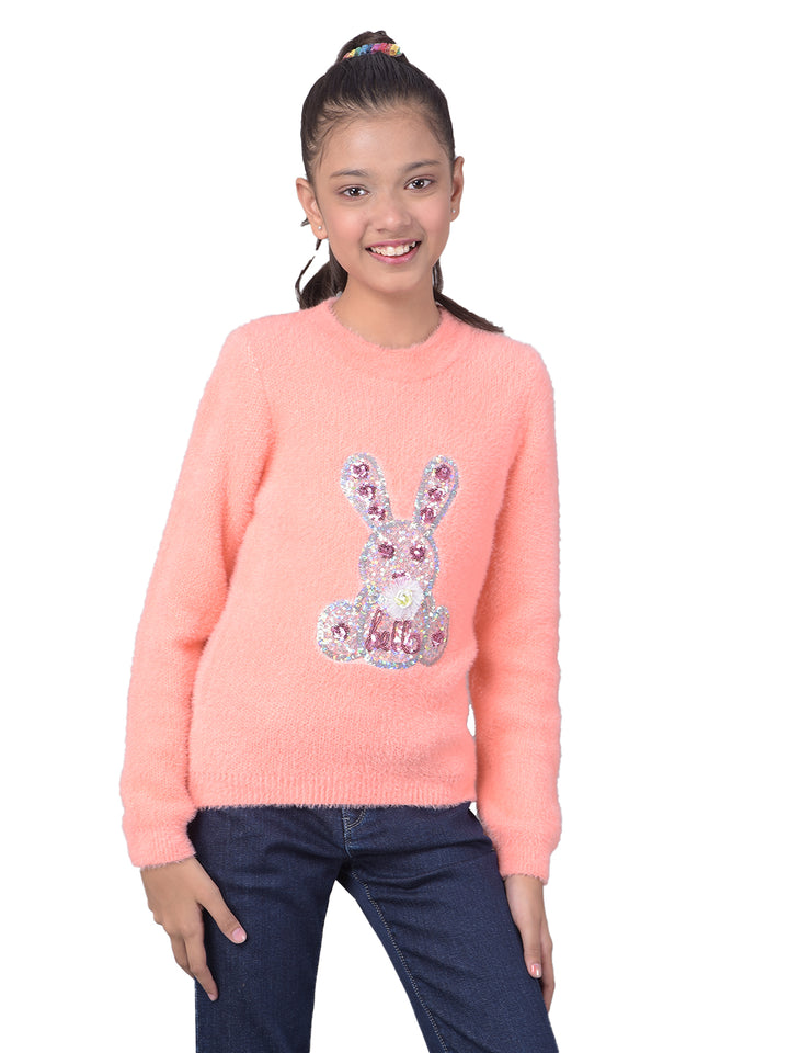 Peach Printed Sweater-Girls Sweaters-Crimsoune Club