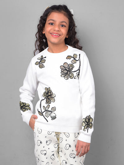 Off White Printed Floral Sweater-Girls Sweaters-Crimsoune Club