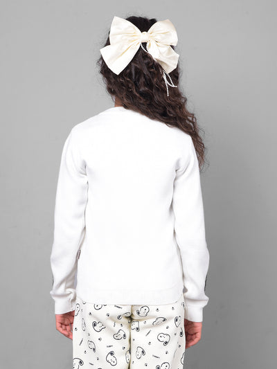 Off White Printed Floral Sweater-Girls Sweaters-Crimsoune Club